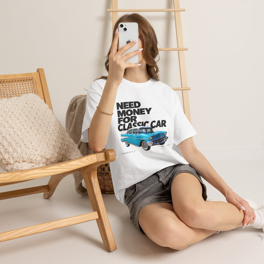 Need Money for Classic Car T-Shirt — Vintage Blue Classic Car Graphic Tee