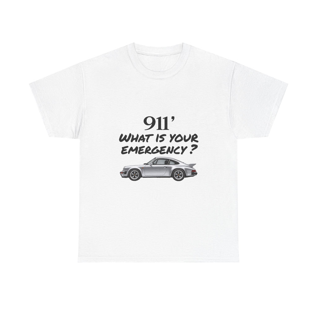 Porsche 911 Graphic Tee — "911 What Is Your Emergency?" Classic Sports Car T-Shirt