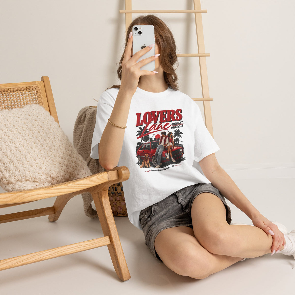 Lovers Lane Graphic Tee – Retro Couple Palm Tree Beach Vintage Car Shirt