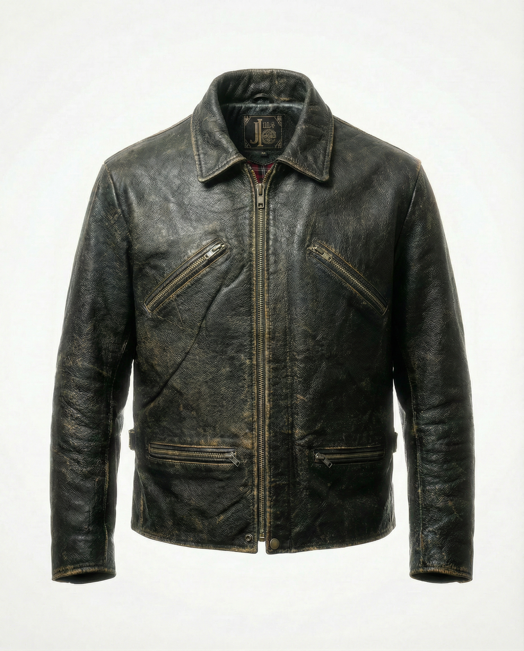 Giacca in Pelle Nera Cafe Racer Vintage (L)