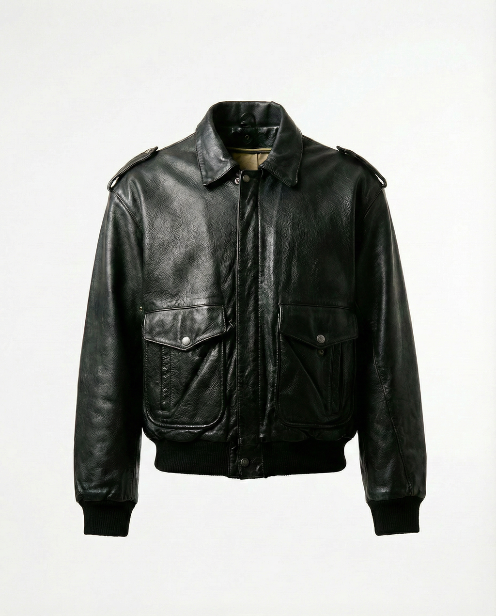 Giacca in Pelle Nera Bomber Utility (XL)