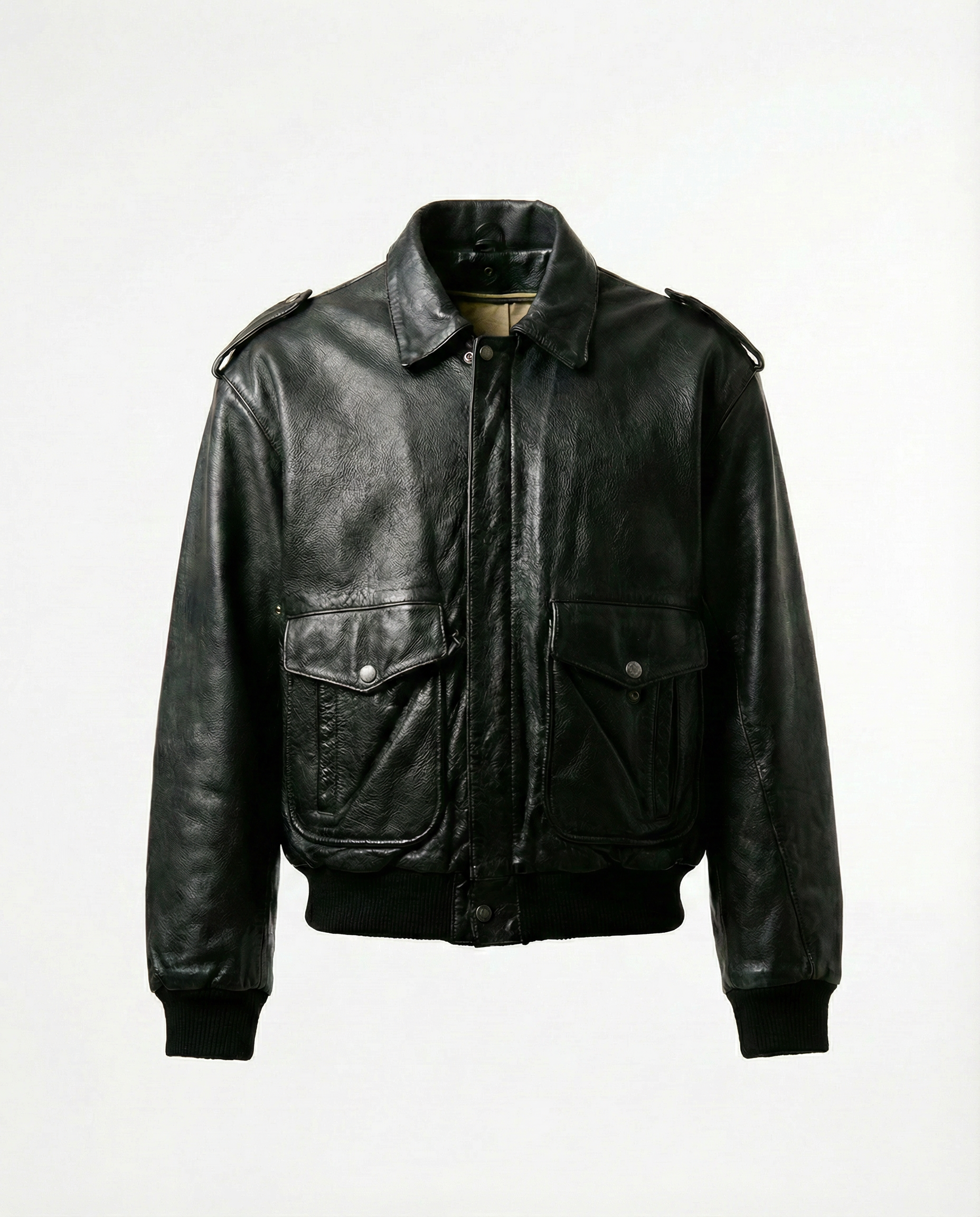 Giacca in Pelle Nera Bomber Utility (XL)