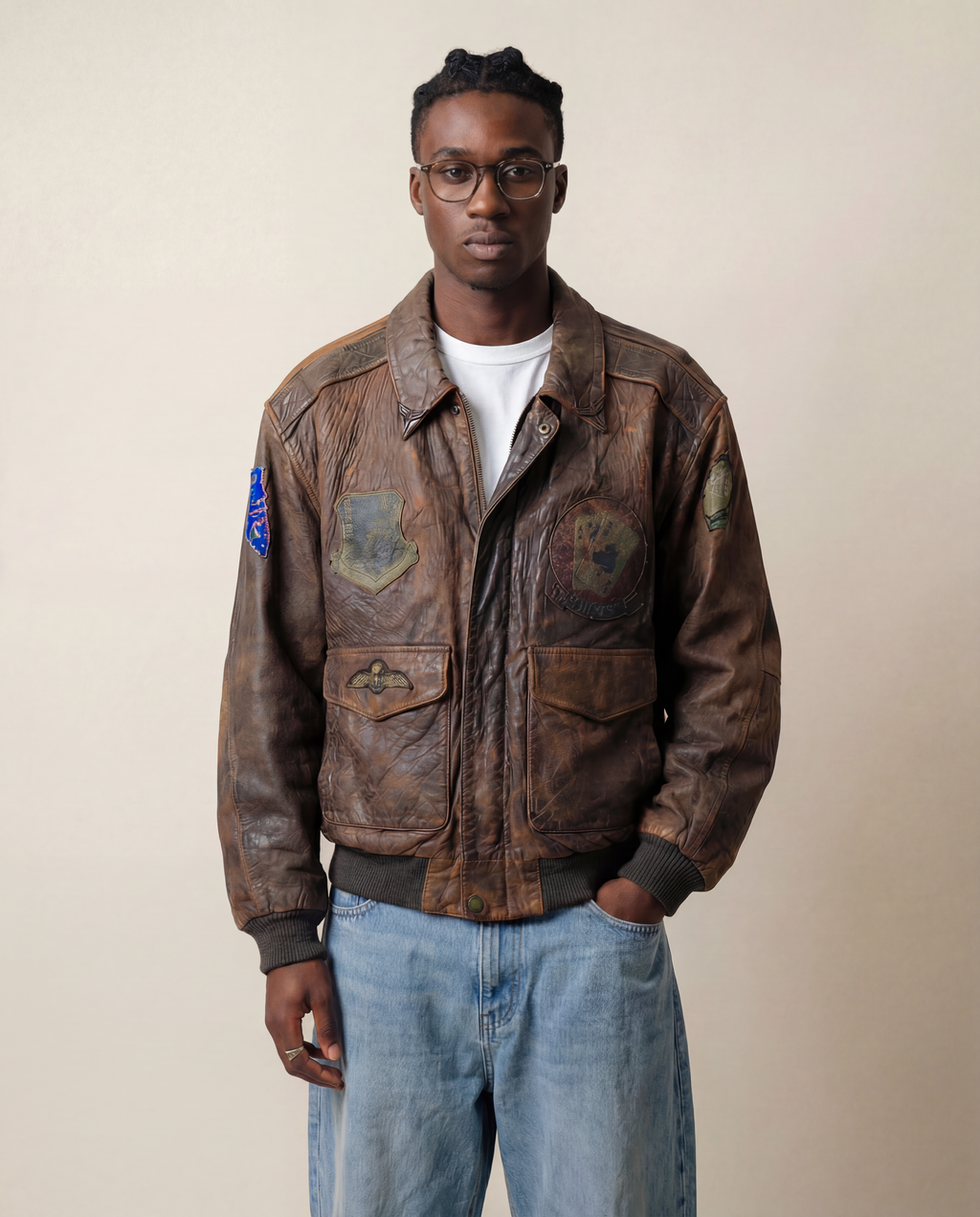 Giacca in Pelle Frontline – Modello Flight Jacket Top Gun Marrone Di Peter Lukas Vintage Uomo (L)