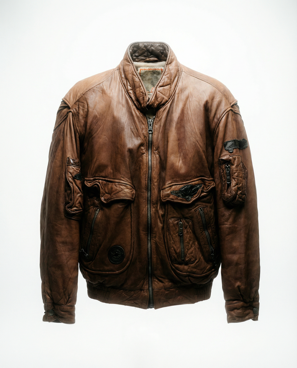 Bomber in Pelle Marrone Multi Zip Riri (M)