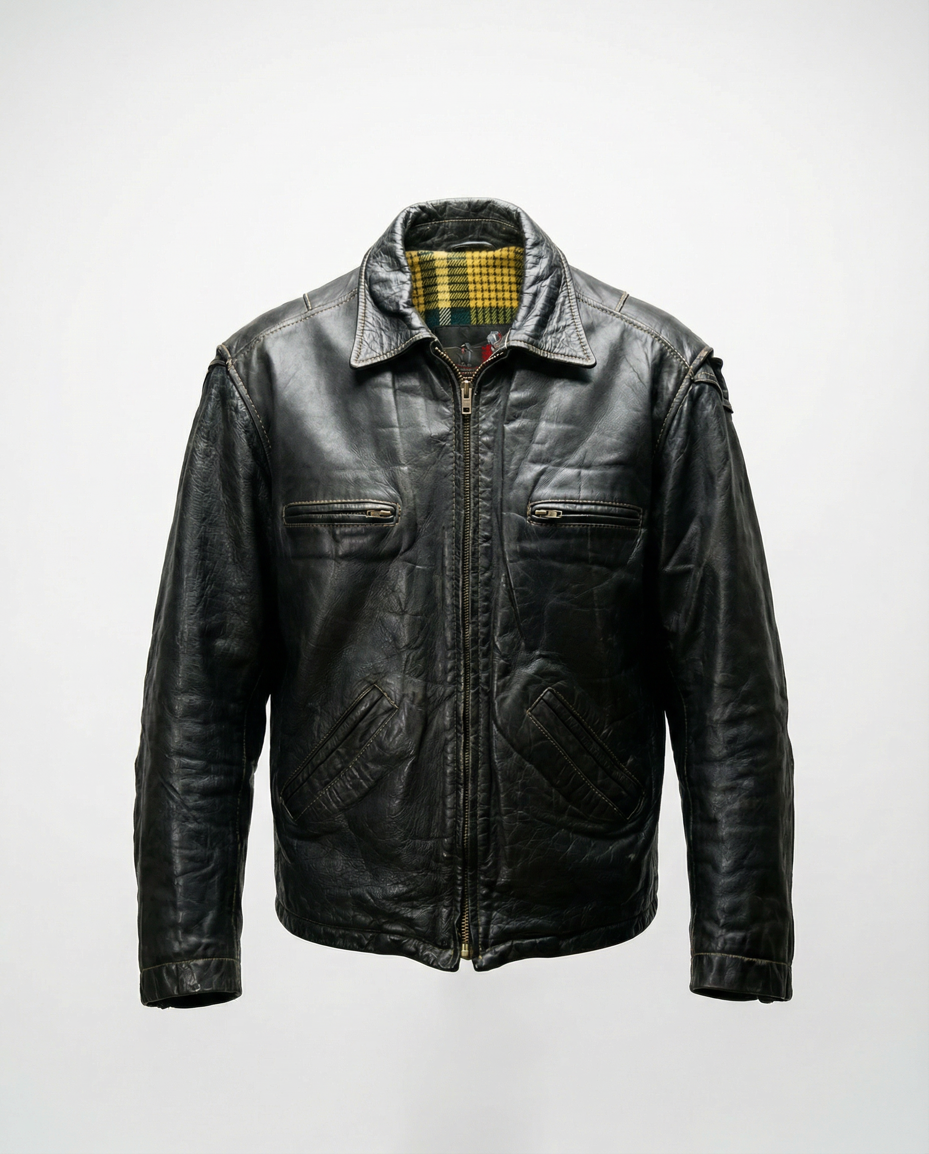 Giacca in Pelle Nera da Moto Zip Vintage (M)