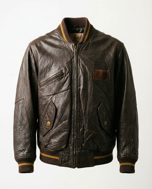 Bomber in Pelle Marrone Vintage Uomo 80s (L)