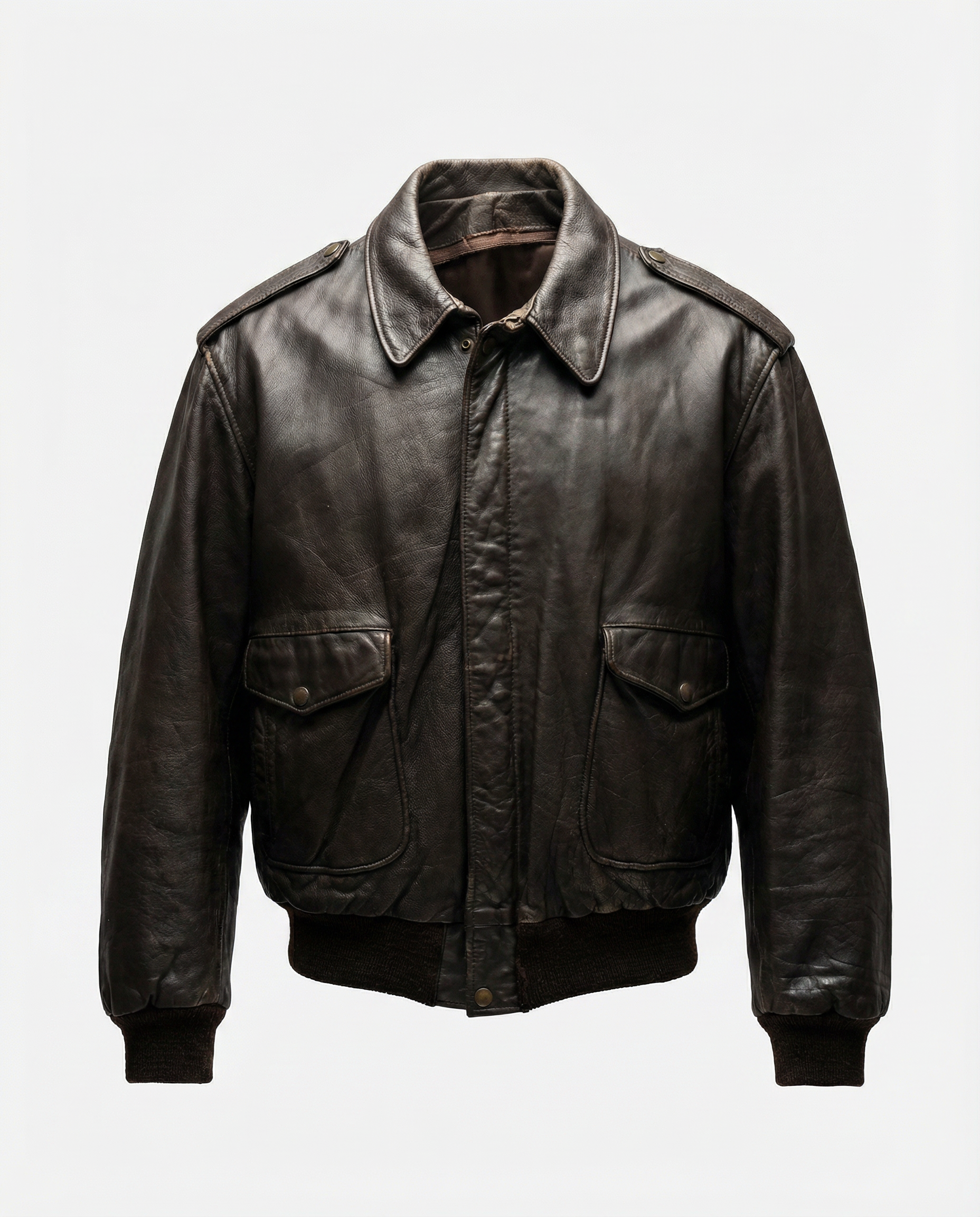 Giacca bomber in pelle marrone da uomo in stile pilota Type A-2 vintage anni 90 (L)