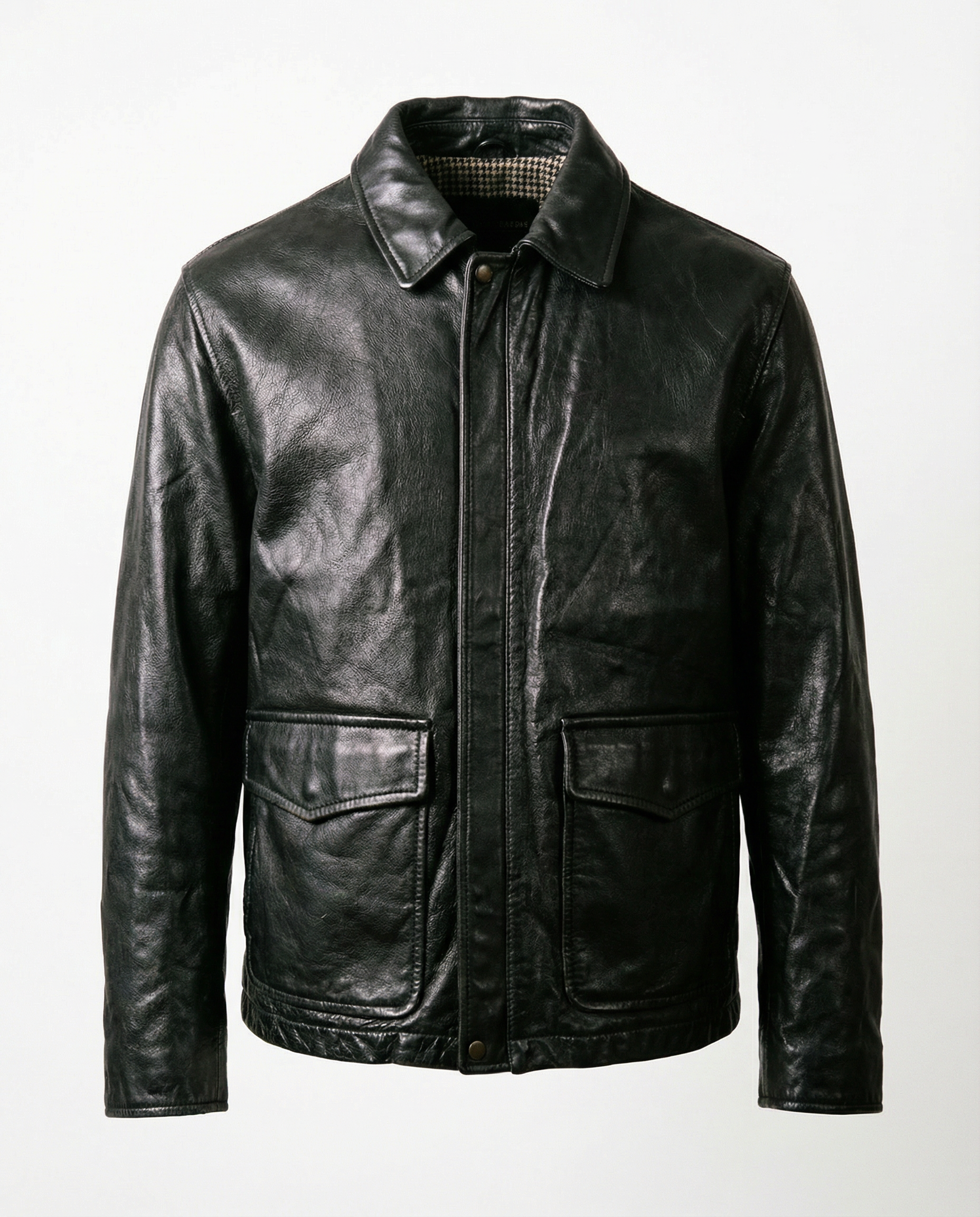 Giacca in Pelle Nera Utility Minimal (L)