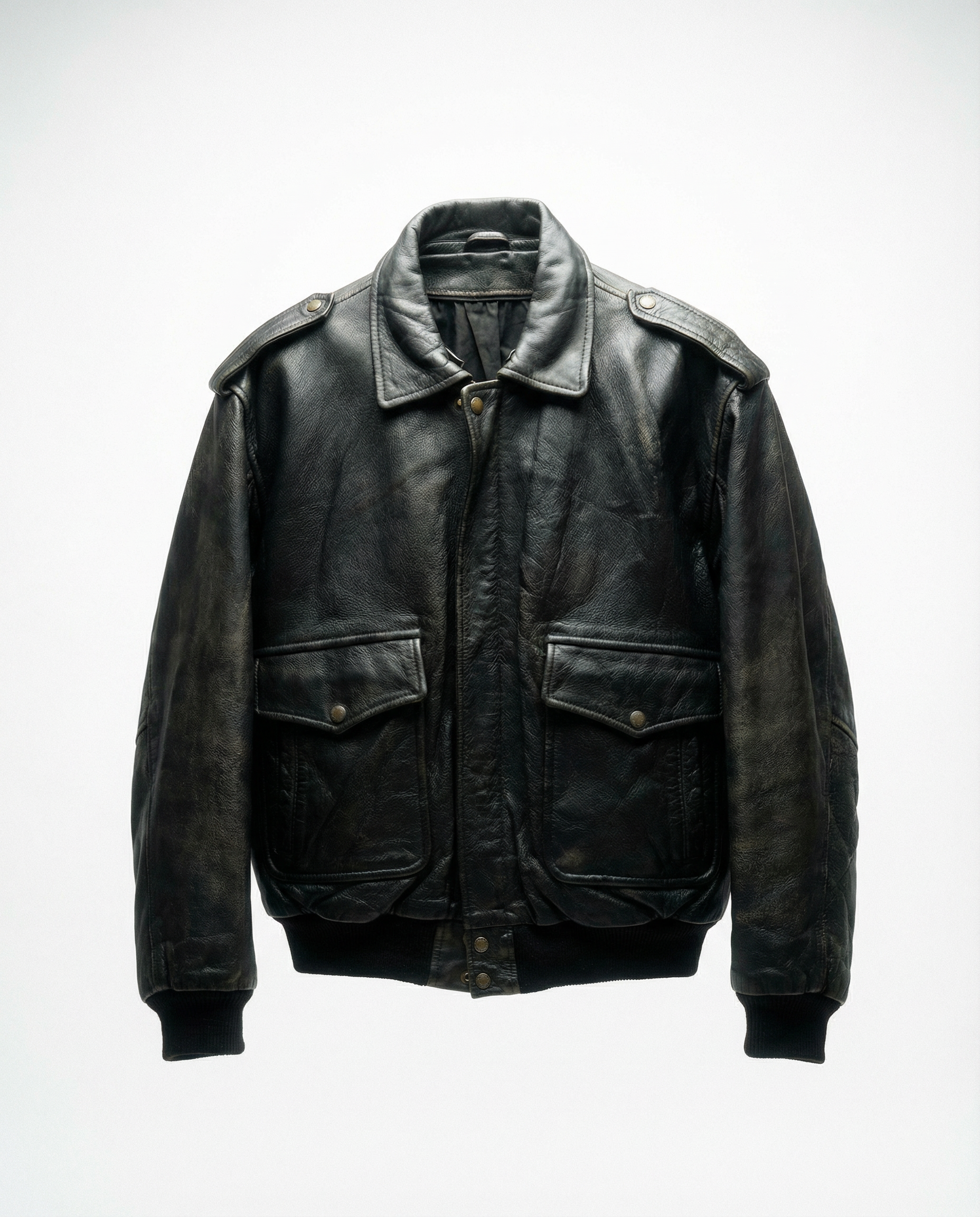 Giacca bomber in pelle nera da uomo in stile pilota Type A-2 vintage anni 90 (L)