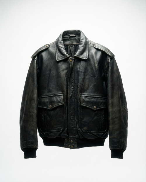 Giacca bomber in pelle nera da uomo in stile pilota Type A-2 vintage anni 90 (L)
