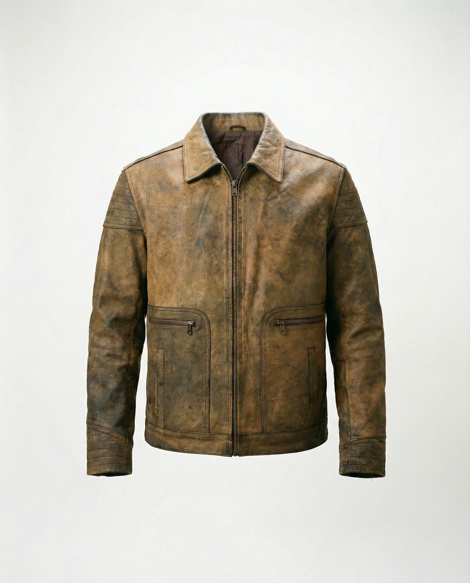 Giacca in Pelle Marrone Biker Trapuntata Vintage (M)