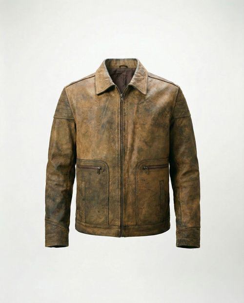 Giacca in Pelle Marrone Biker Trapuntata Vintage (M)