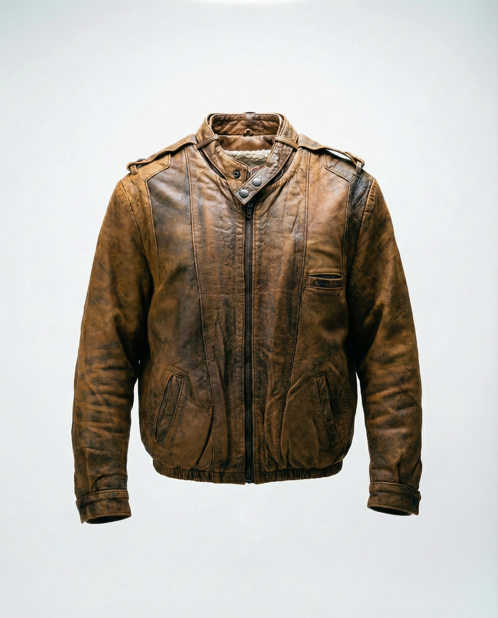 Giacca Ortor in pelle marrone da uomo con interno shearling, aviator vintage anni 80 Made in England (S)