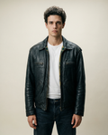 Giacca in Pelle Nera da Moto Zip Vintage (M)