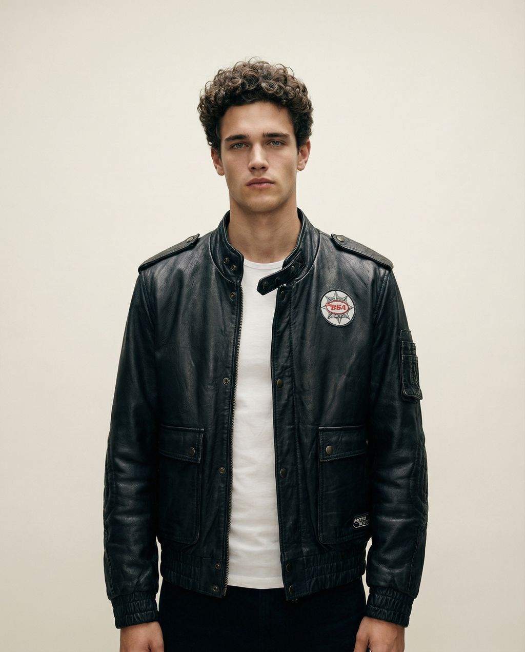 Giacca da Moto BSA in Pelle Nera Vintage (S)