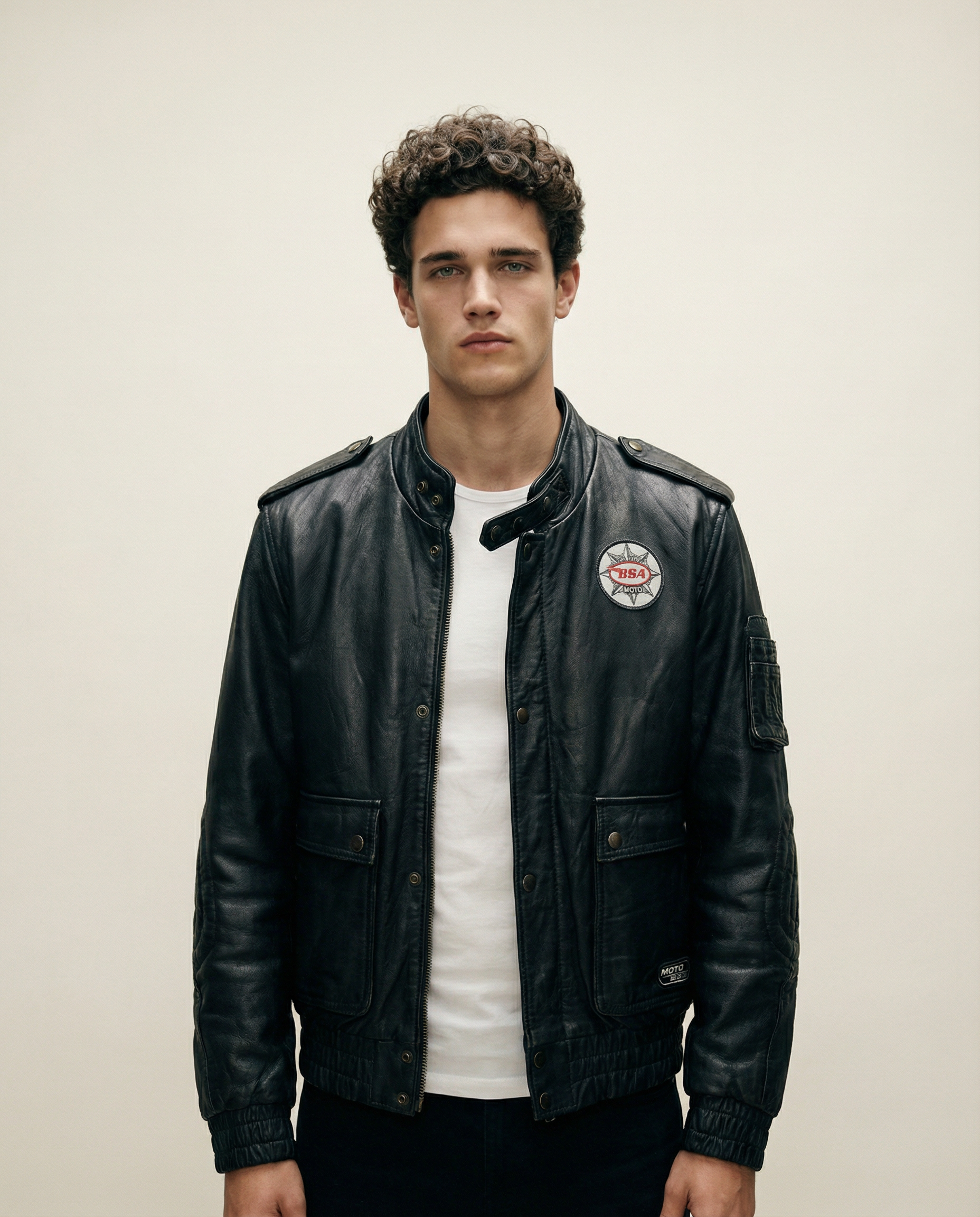 Giacca da Moto BSA in Pelle Nera Vintage (S)