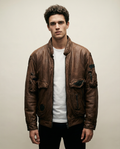 Bomber in Pelle Marrone Multi Zip Riri (M)