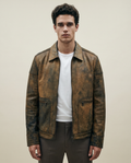 Giacca in Pelle Marrone Biker Trapuntata Vintage (M)
