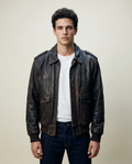 Giacca in Pelle Marrone Bomber con Patch Aquila (L)