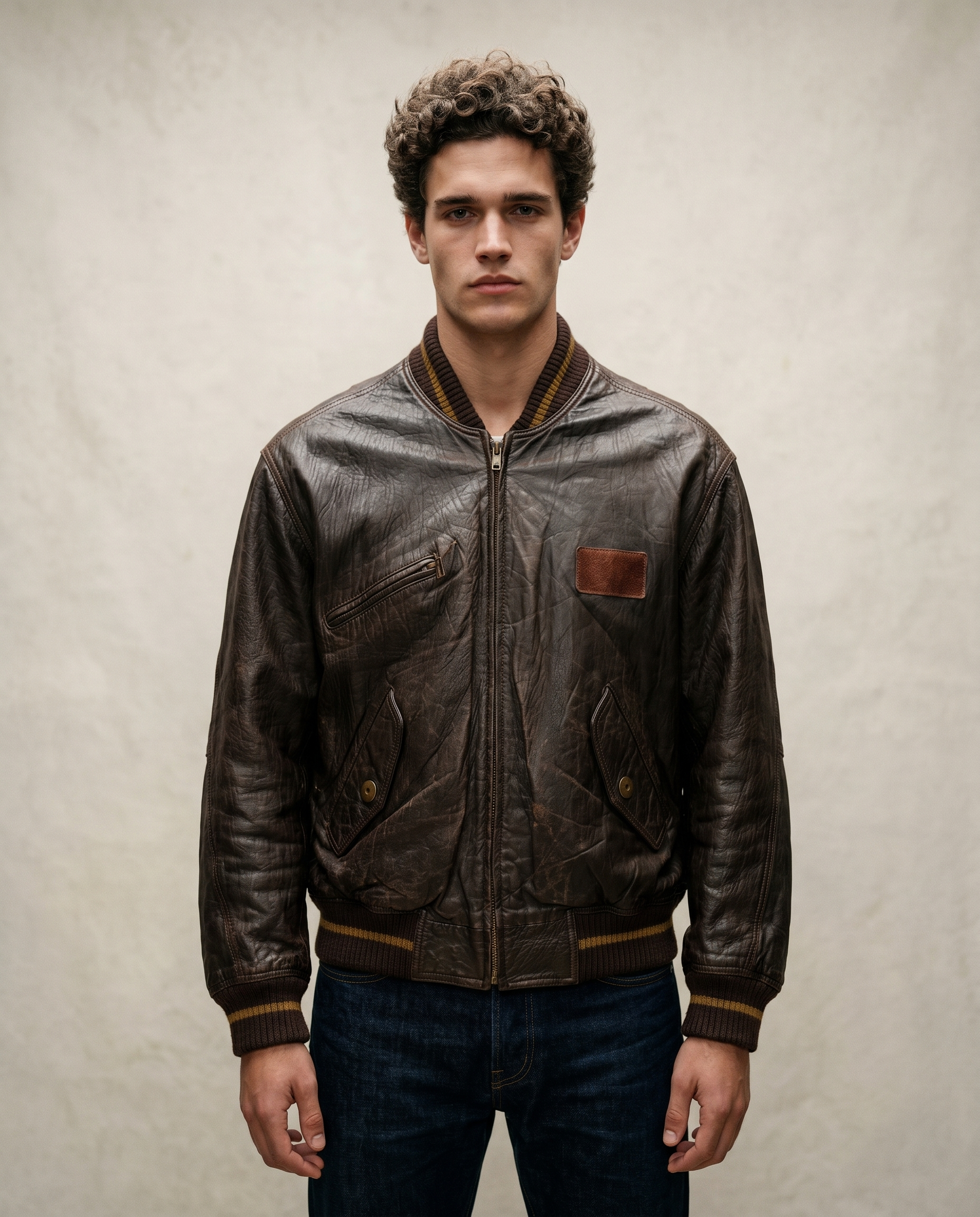 Bomber in Pelle Marrone Vintage Uomo 80s (L)