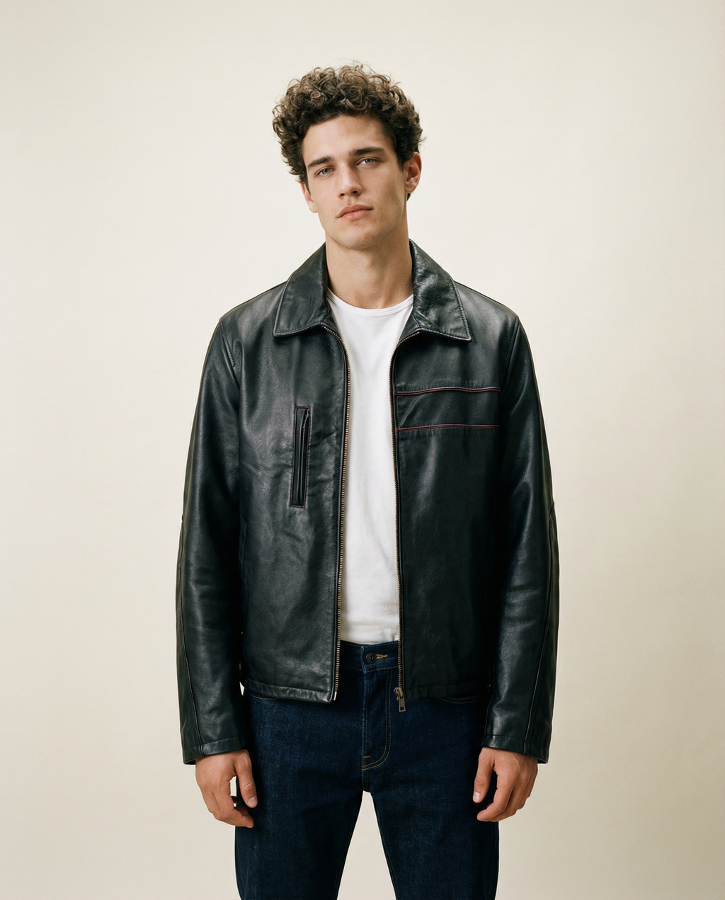 Giacca in Pelle Nera Minimal Zip (M)
