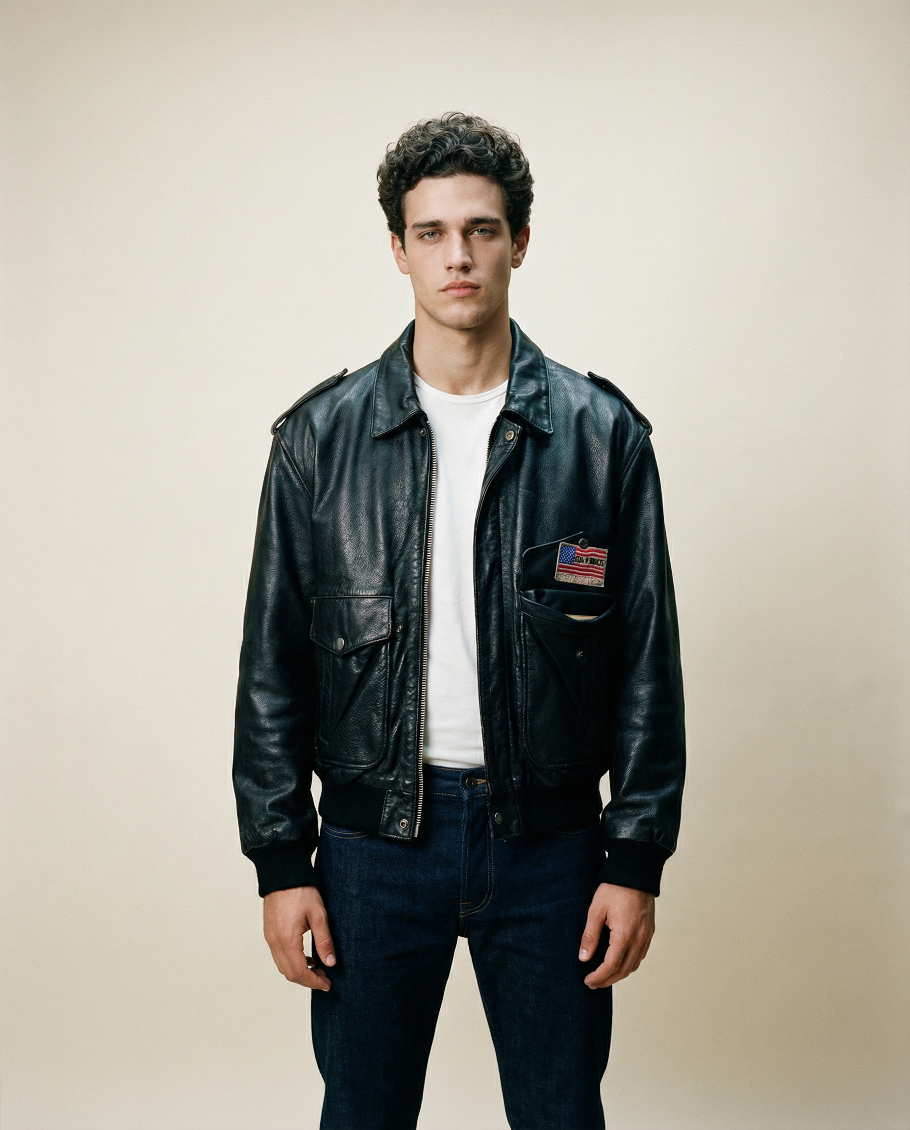Giacca in Pelle Nera Bomber Utility (XL)