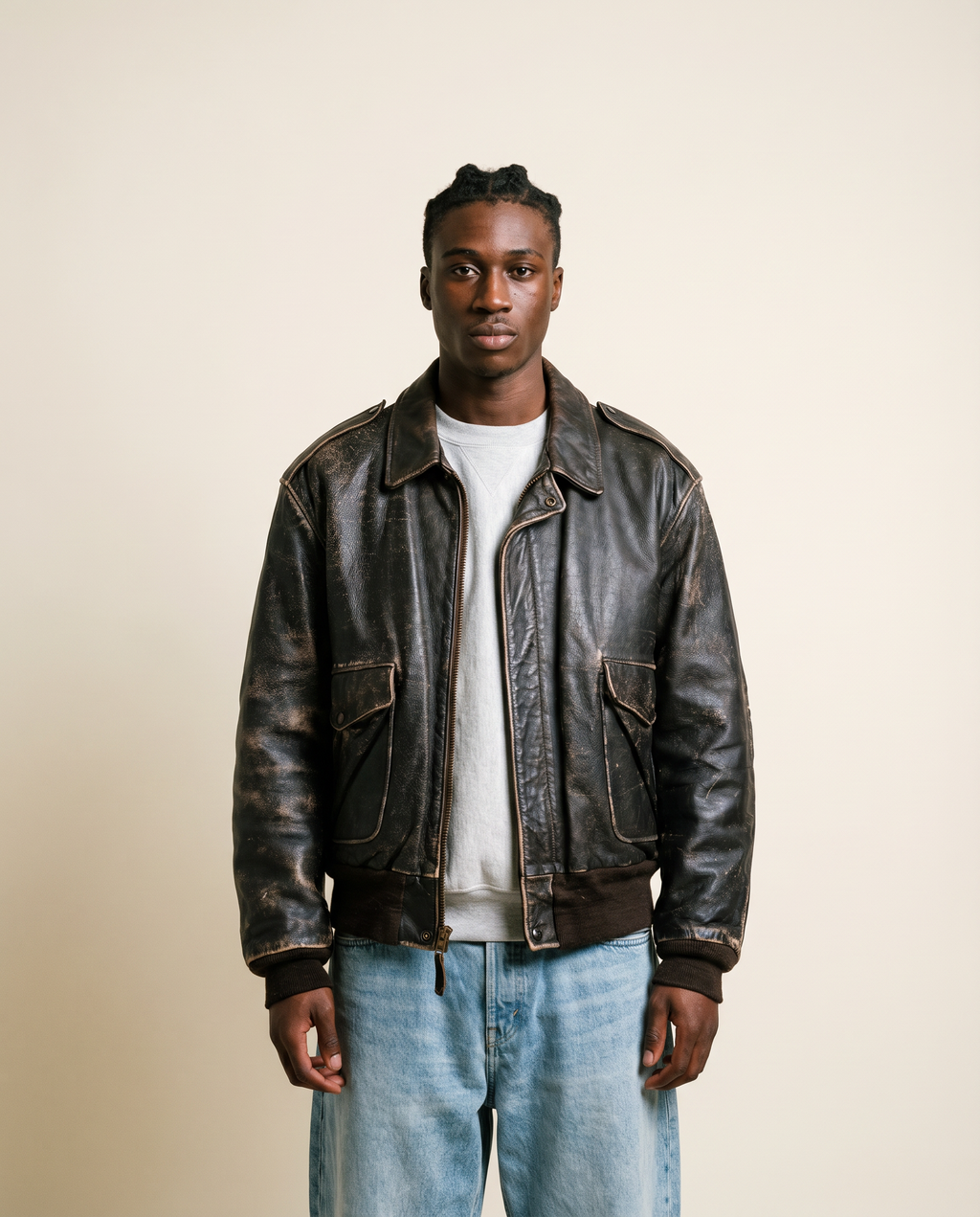 Giacca in Pelle Schott NYC - Type A-2 Flight Jacket Vintage Made in USA marrone - Ideal zip (L)