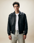 Giacca bomber in pelle nera da uomo in stile pilota Type A-2 vintage anni 90 (L)
