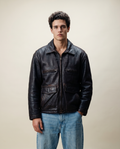 Giacca in pelle vintage da uomo marrone in stile biker multi tasche anni 90 - Riri zip (M)