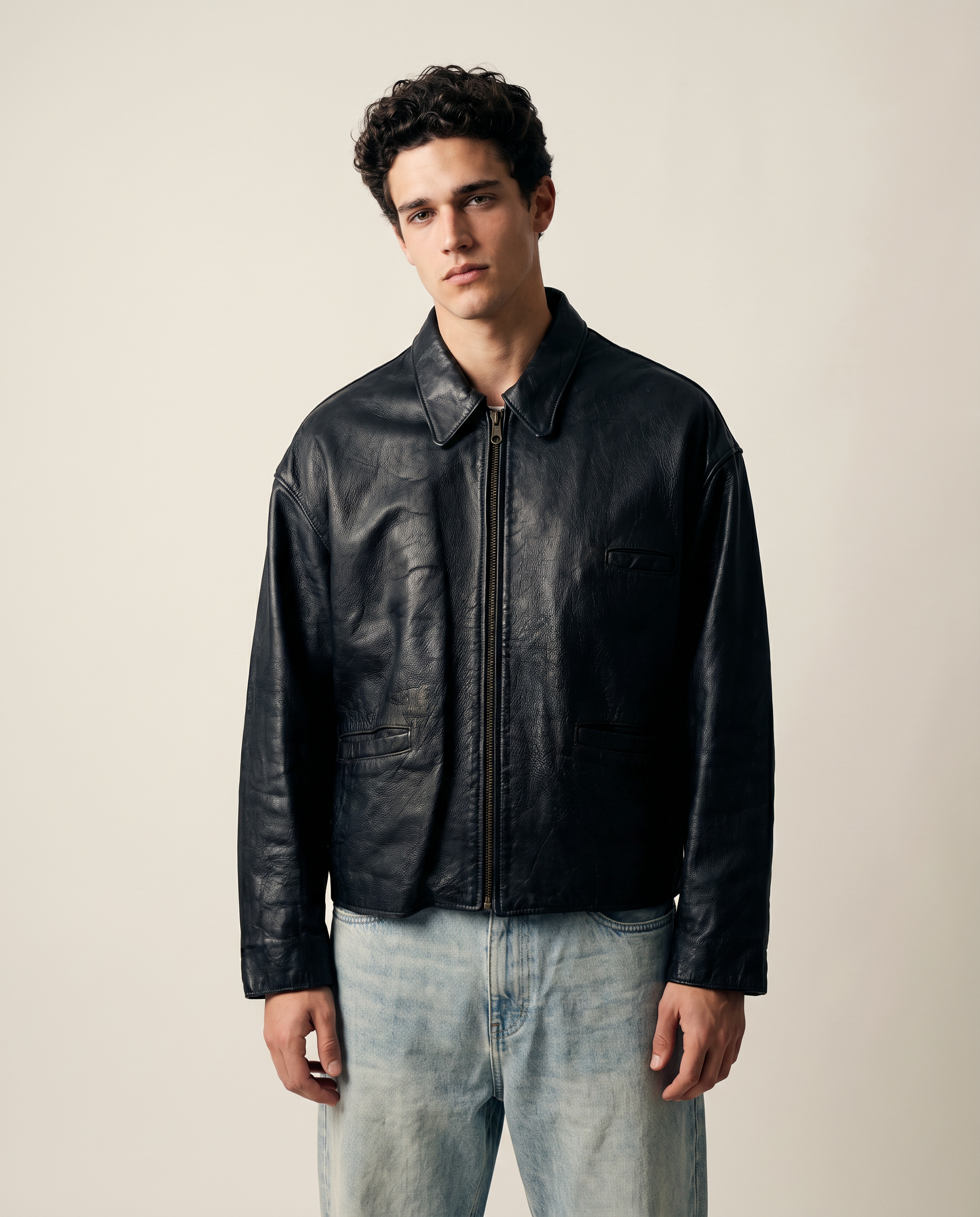 Giacca in Pelle – Modello Biker Marrone Vintage (L)