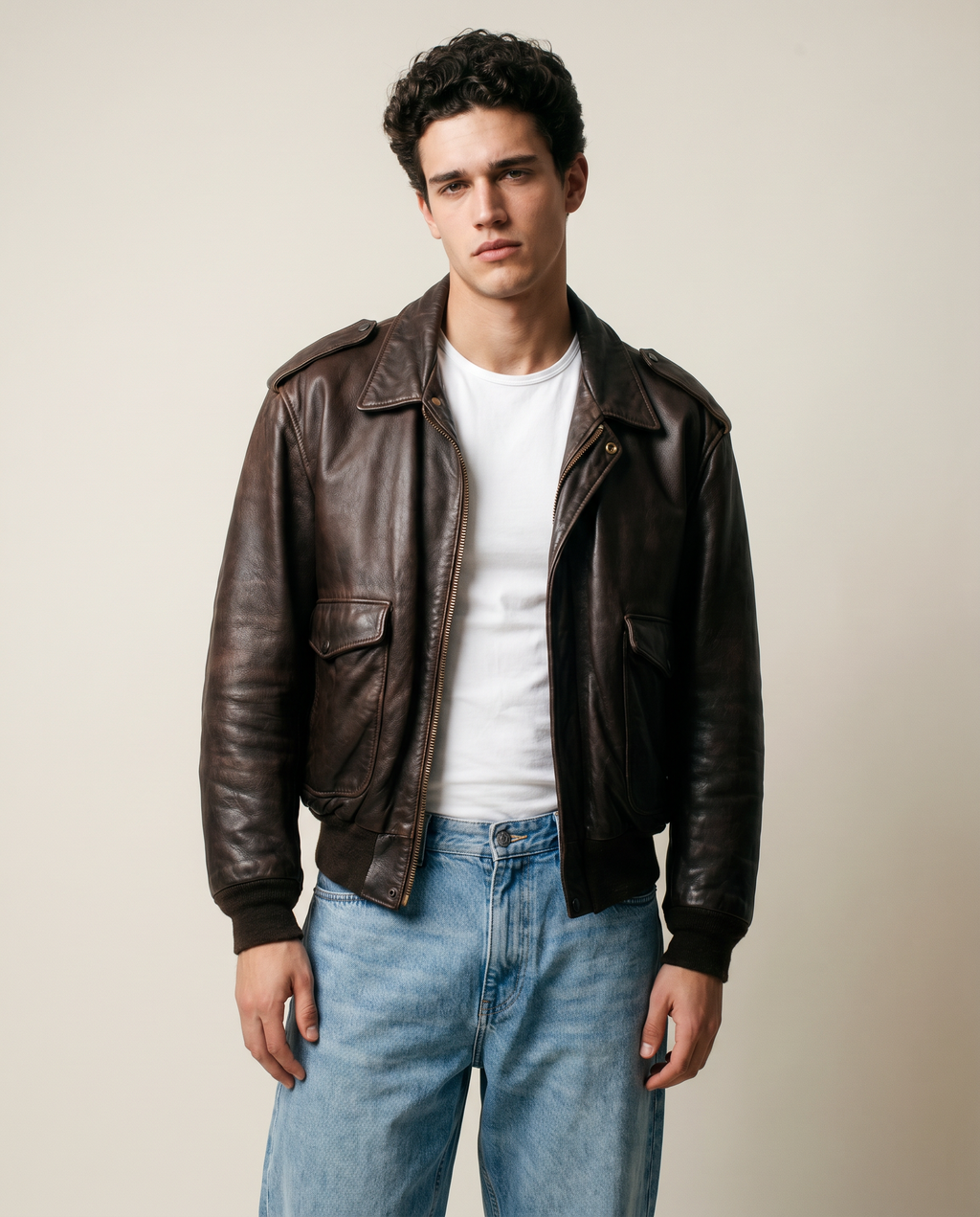 Giacca in Pelle Schott NYC - Type A-2 Flight Jacket Vintage Made in USA marrone - Talon zip (M)