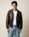 Giacca in Pelle Schott NYC - Type A-2 Flight Jacket Vintage Made in USA marrone - Talon zip (M)