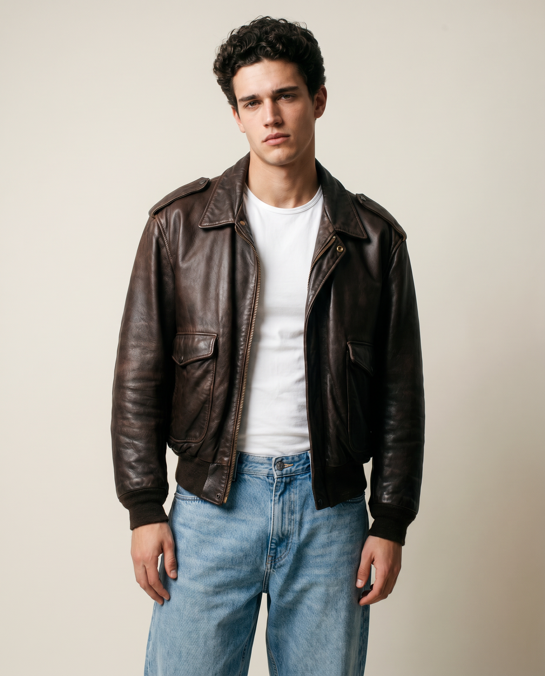 Giacca in Pelle Schott NYC - Type A-2 Flight Jacket Vintage Made in USA marrone - Talon zip (M)