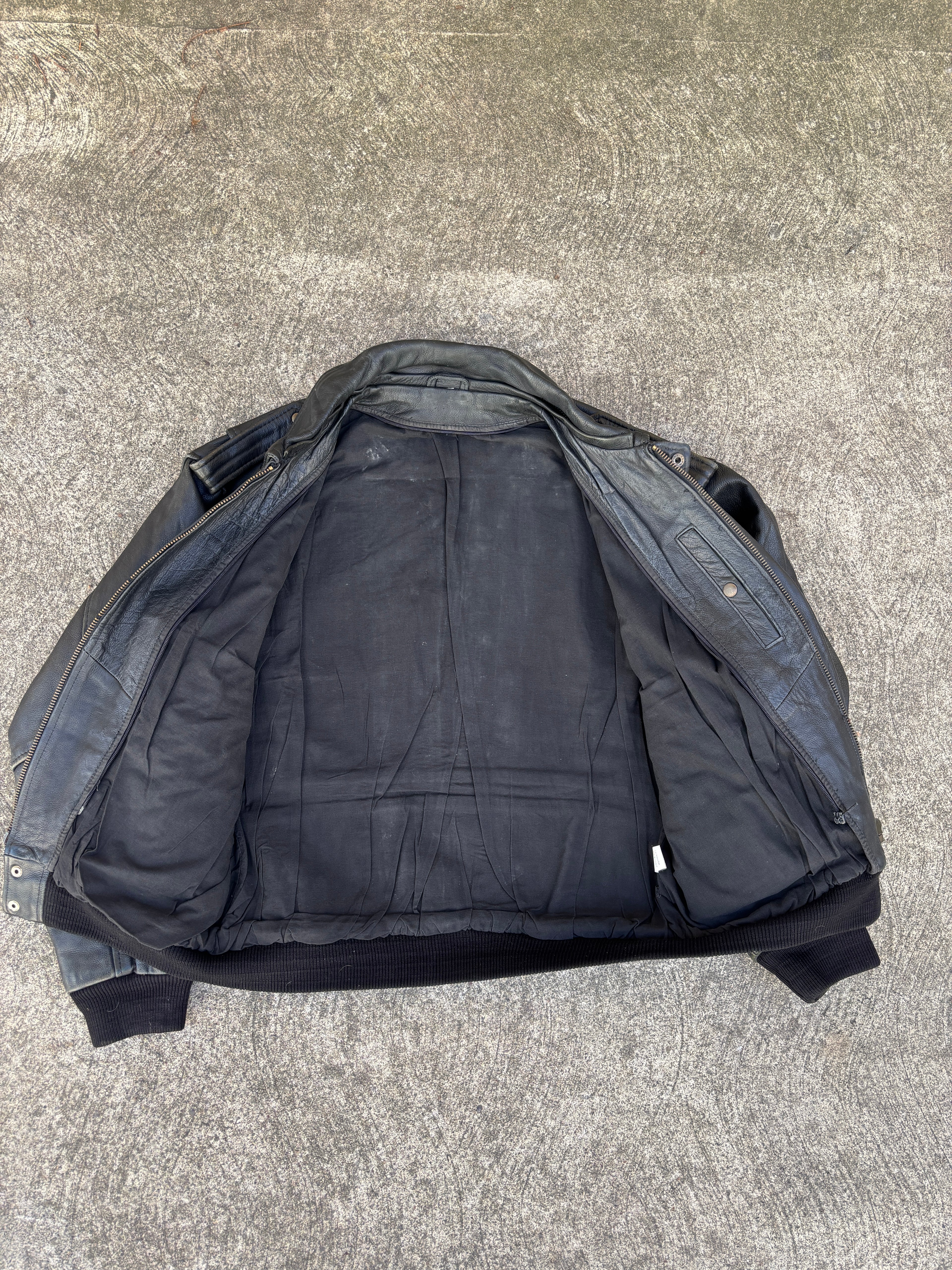 Giacca bomber in pelle nera da uomo in stile pilota Type A-2 vintage anni 90 (L)