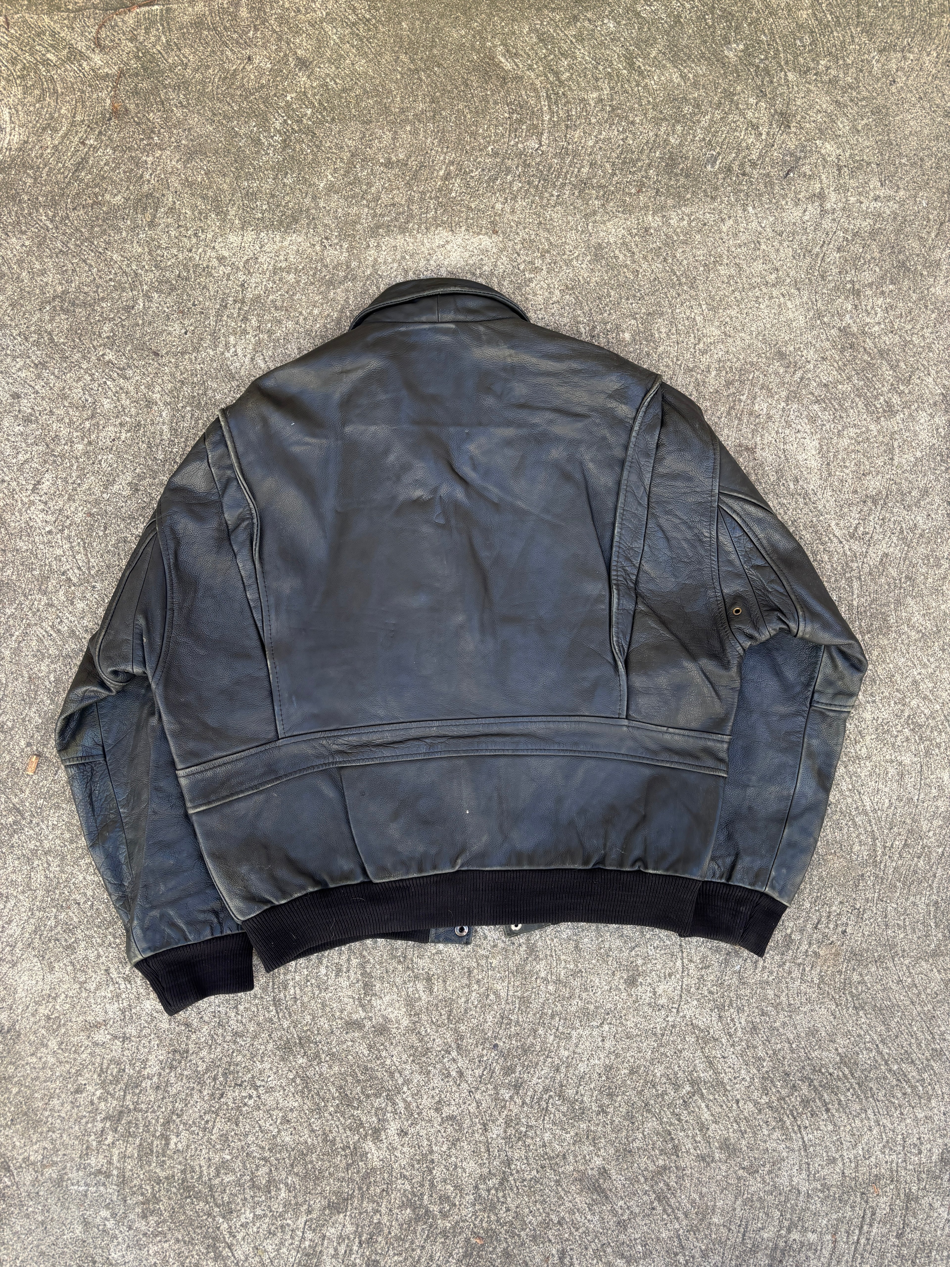 Giacca bomber in pelle nera da uomo in stile pilota Type A-2 vintage anni 90 (L)