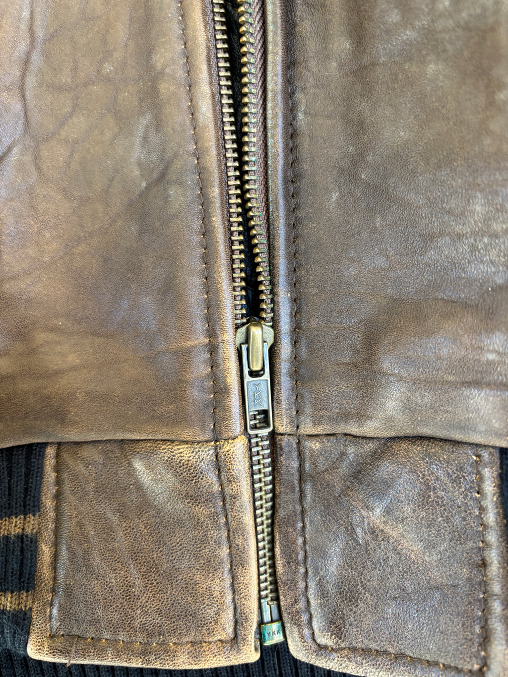 Giacca HN Company 1950 in pelle marrone da uomo, bomber café racer vintage anni 90 con inserti neri (M)