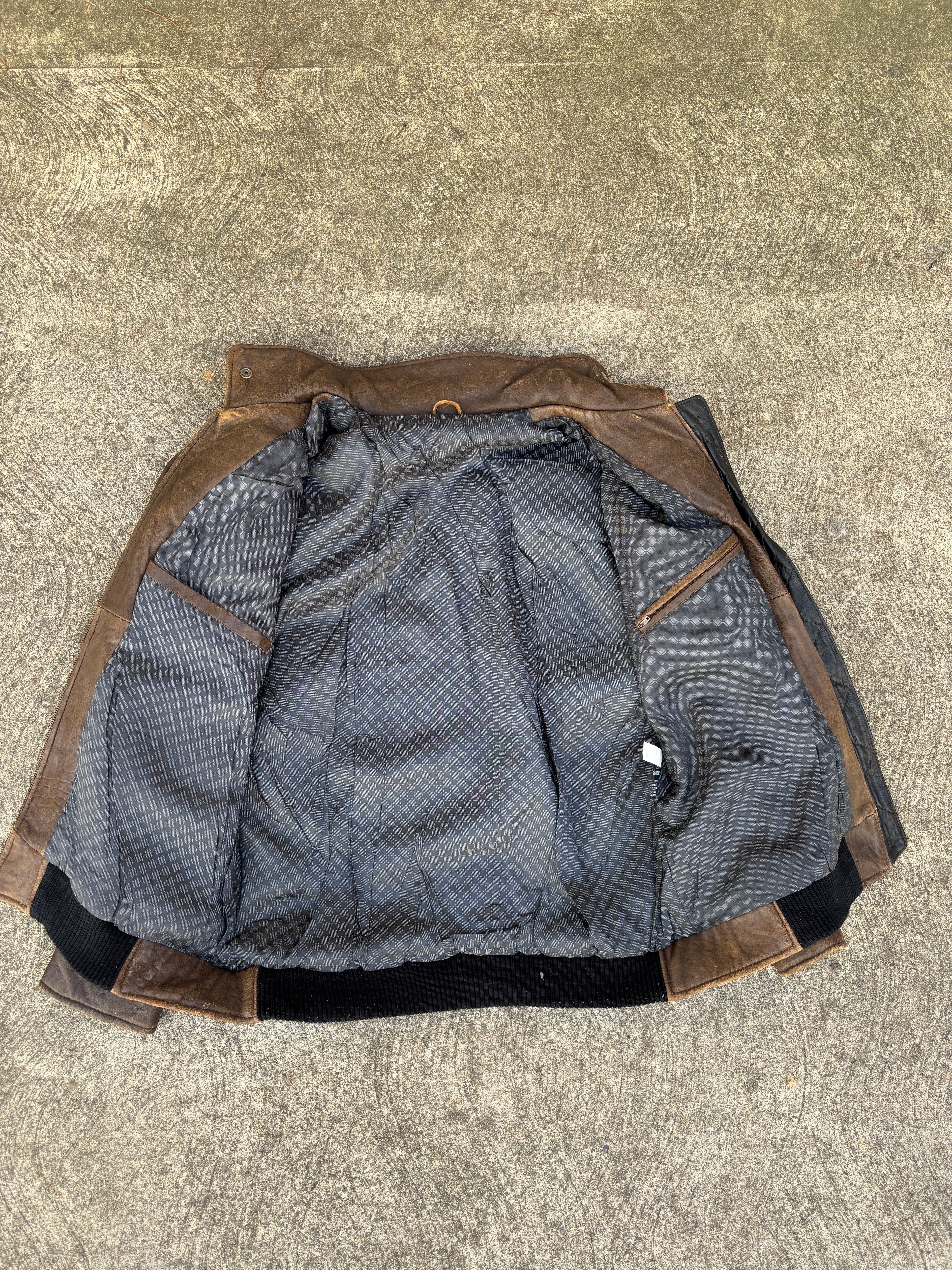 Giacca HN Company 1950 in pelle marrone da uomo, bomber café racer vintage anni 90 con inserti neri (M)