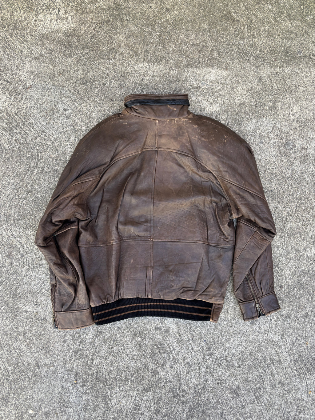 Giacca HN Company 1950 in pelle marrone da uomo, bomber café racer vintage anni 90 con inserti neri (M)
