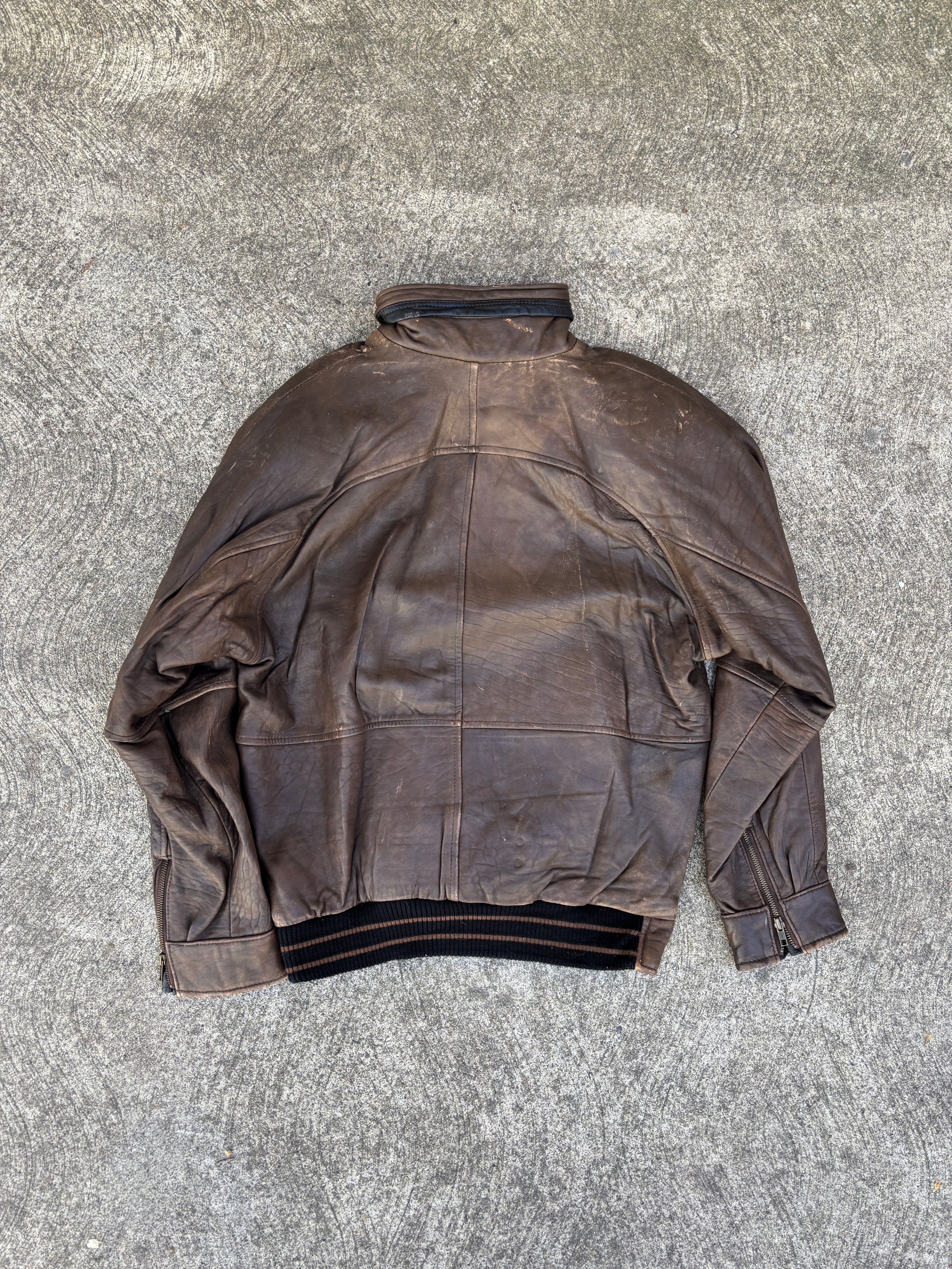 Giacca HN Company 1950 in pelle marrone da uomo, bomber café racer vintage anni 90 con inserti neri (M)