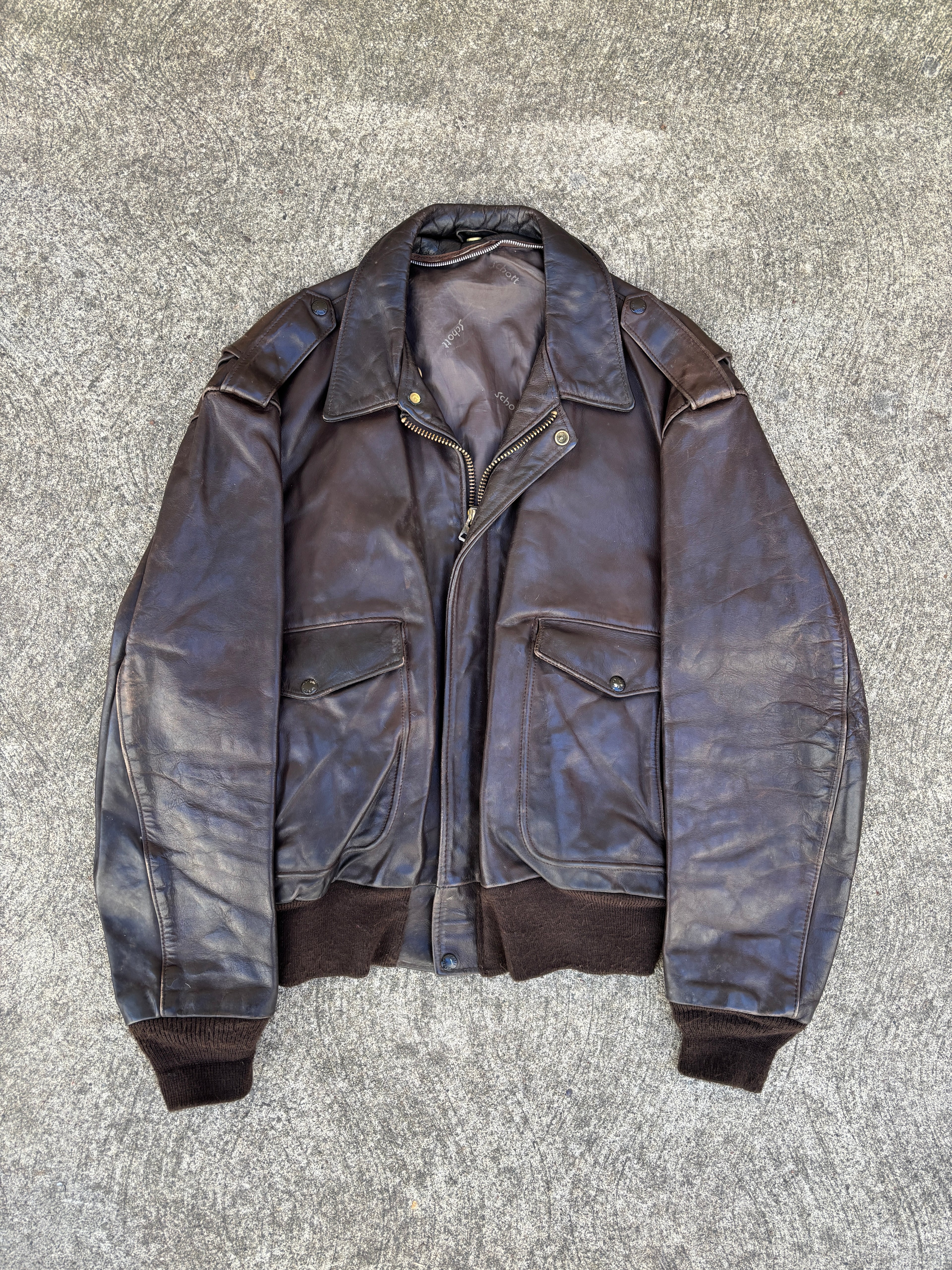 Giacca in Pelle Schott NYC - Type A-2 Flight Jacket Vintage Made in USA marrone - Talon zip (M)