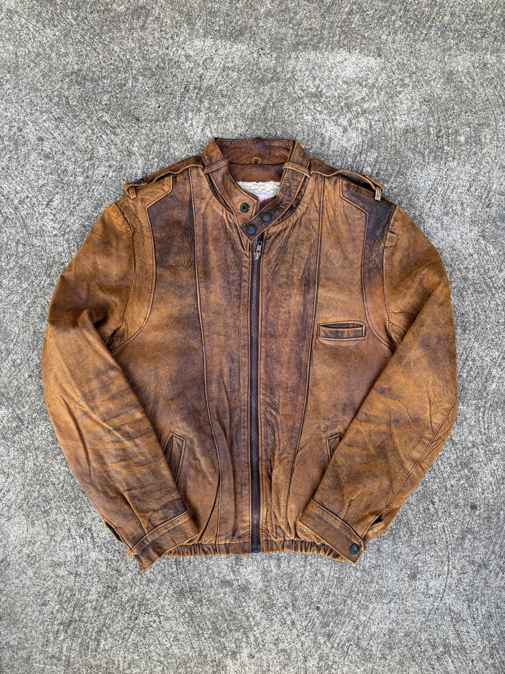 Giacca Ortor in pelle marrone da uomo con interno shearling, aviator vintage anni 80 Made in England (S)