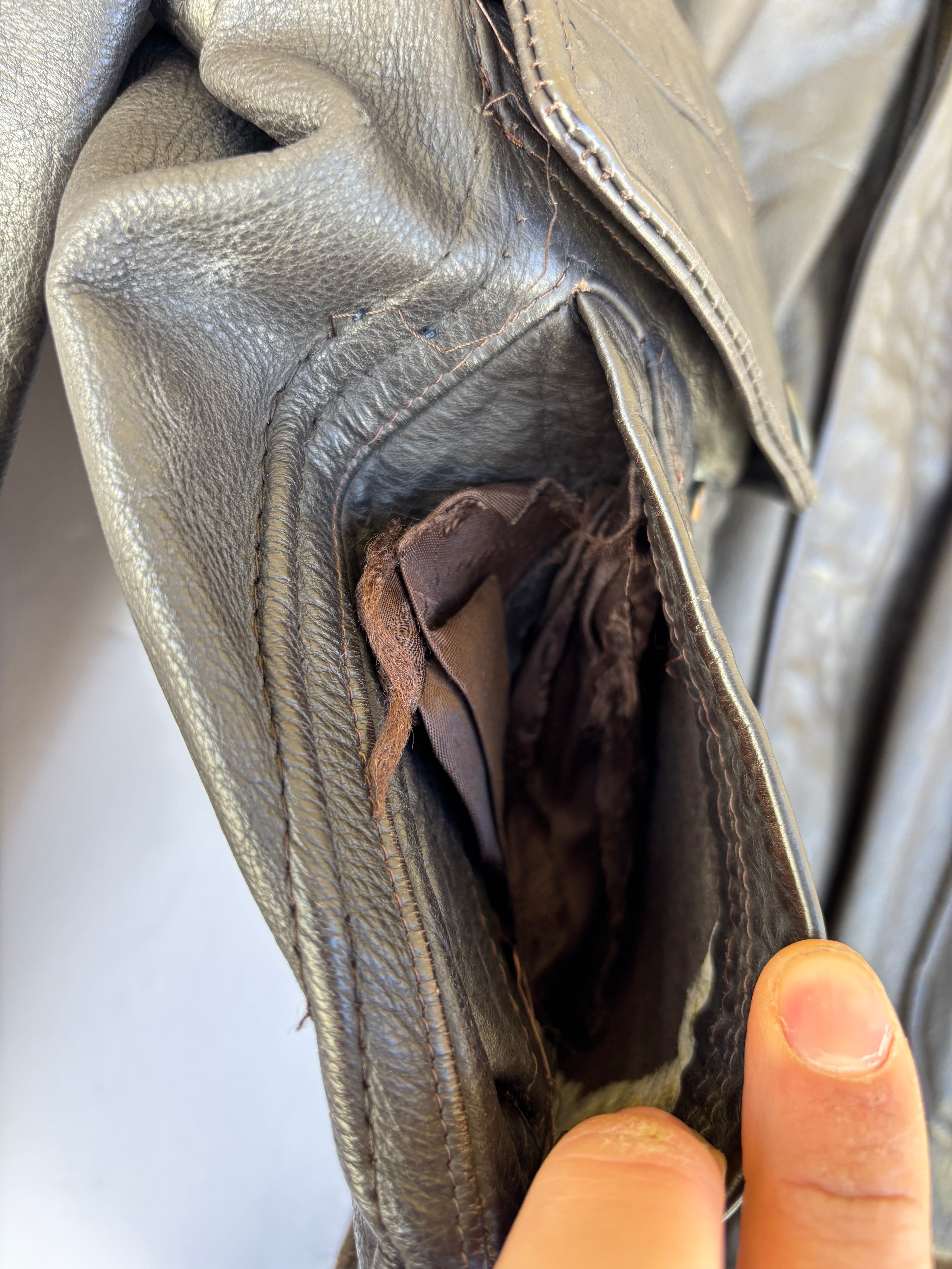Giacca bomber in pelle marrone da uomo in stile pilota Type A-2 vintage anni 90 (L)