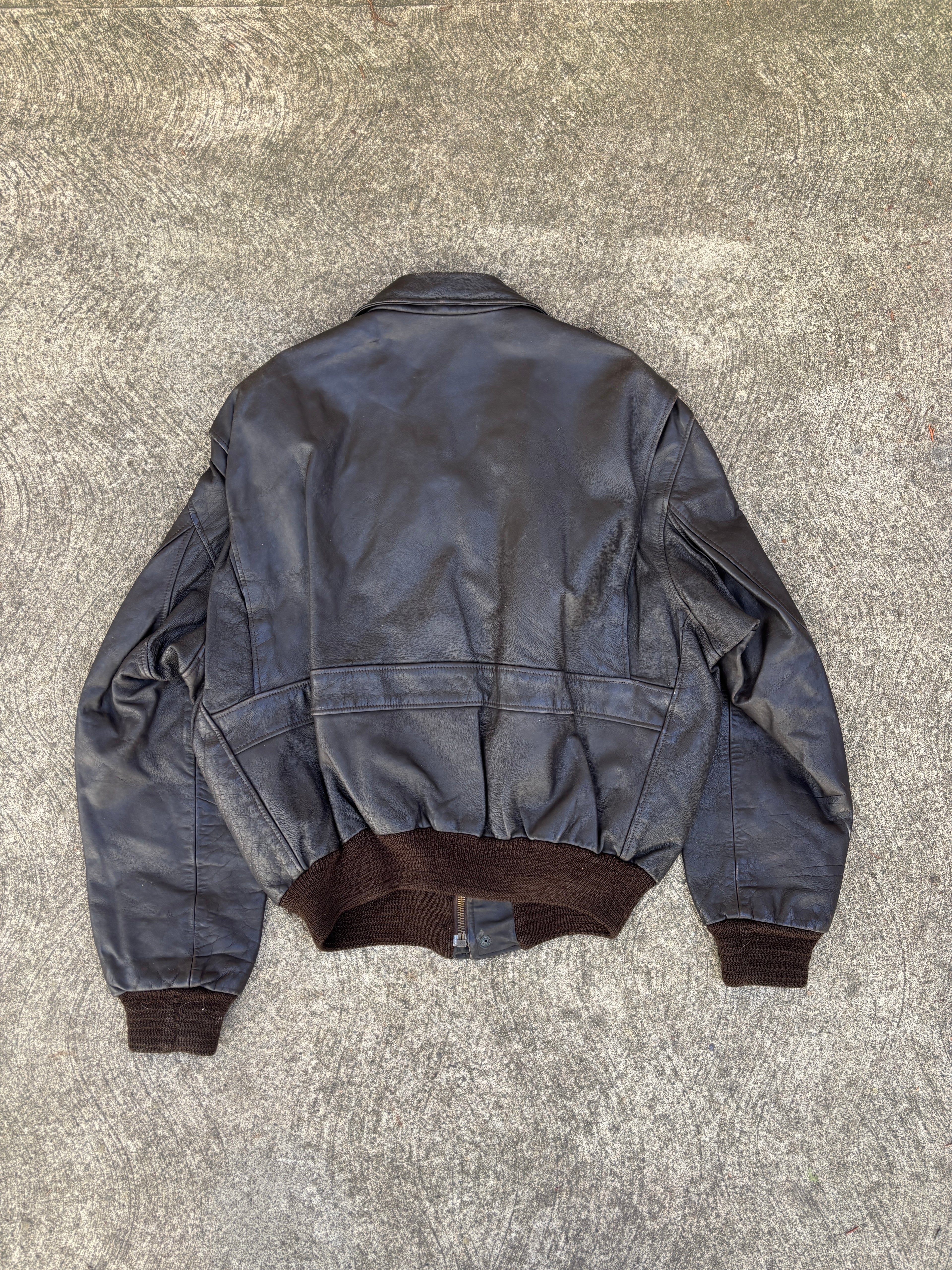 Giacca bomber in pelle marrone da uomo in stile pilota Type A-2 vintage anni 90 (L)