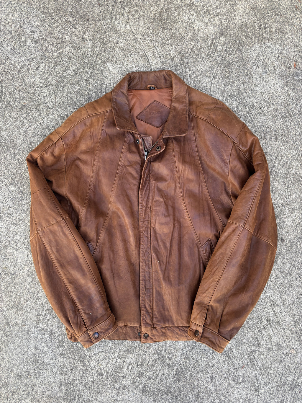 Giacca Ted Stone in pelle marrone da uomo, bomber vintage anni 90 Swiss Made (XL)