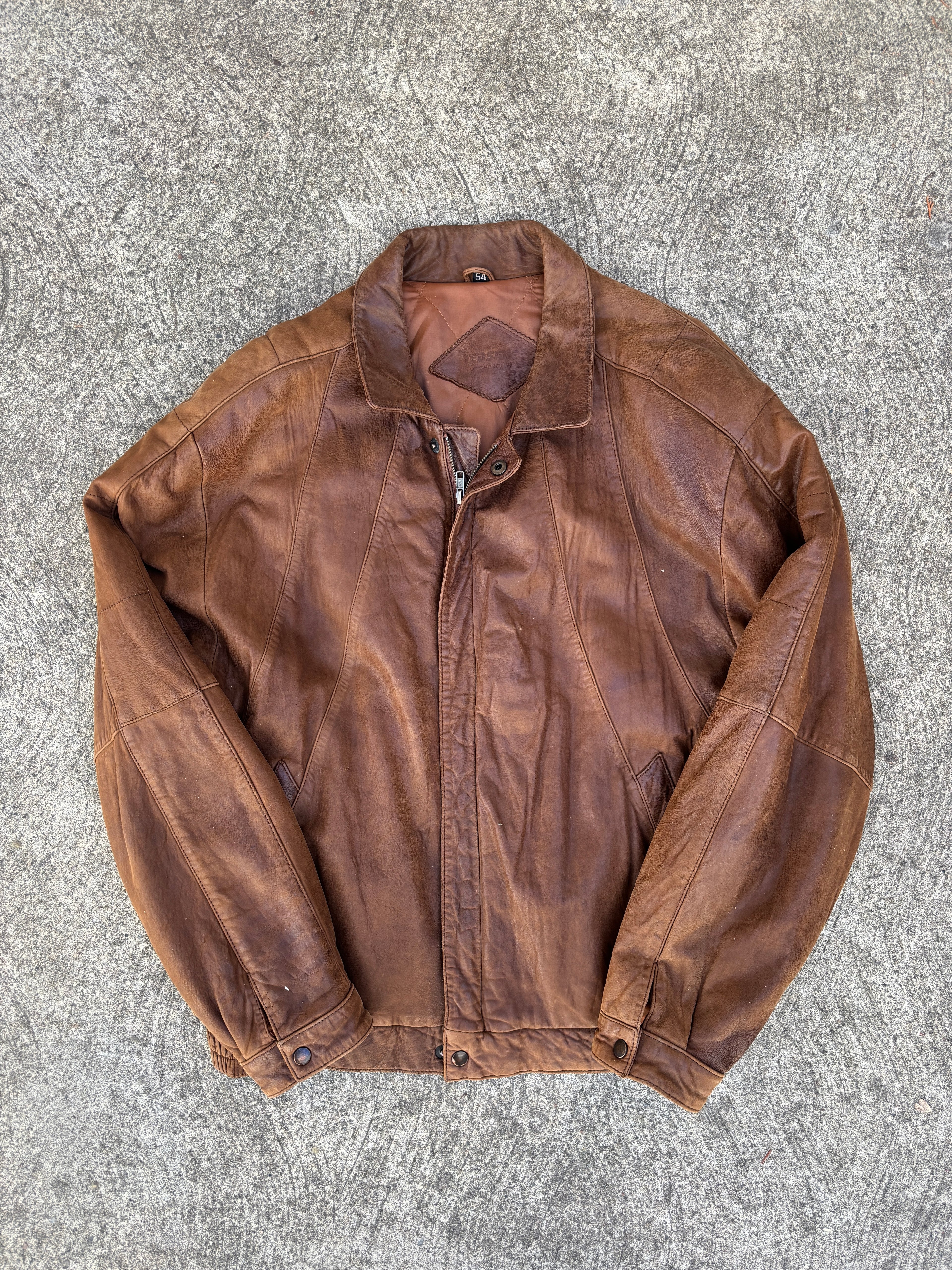 Giacca Ted Stone in pelle marrone da uomo, bomber vintage anni 90 Swiss Made (XL)