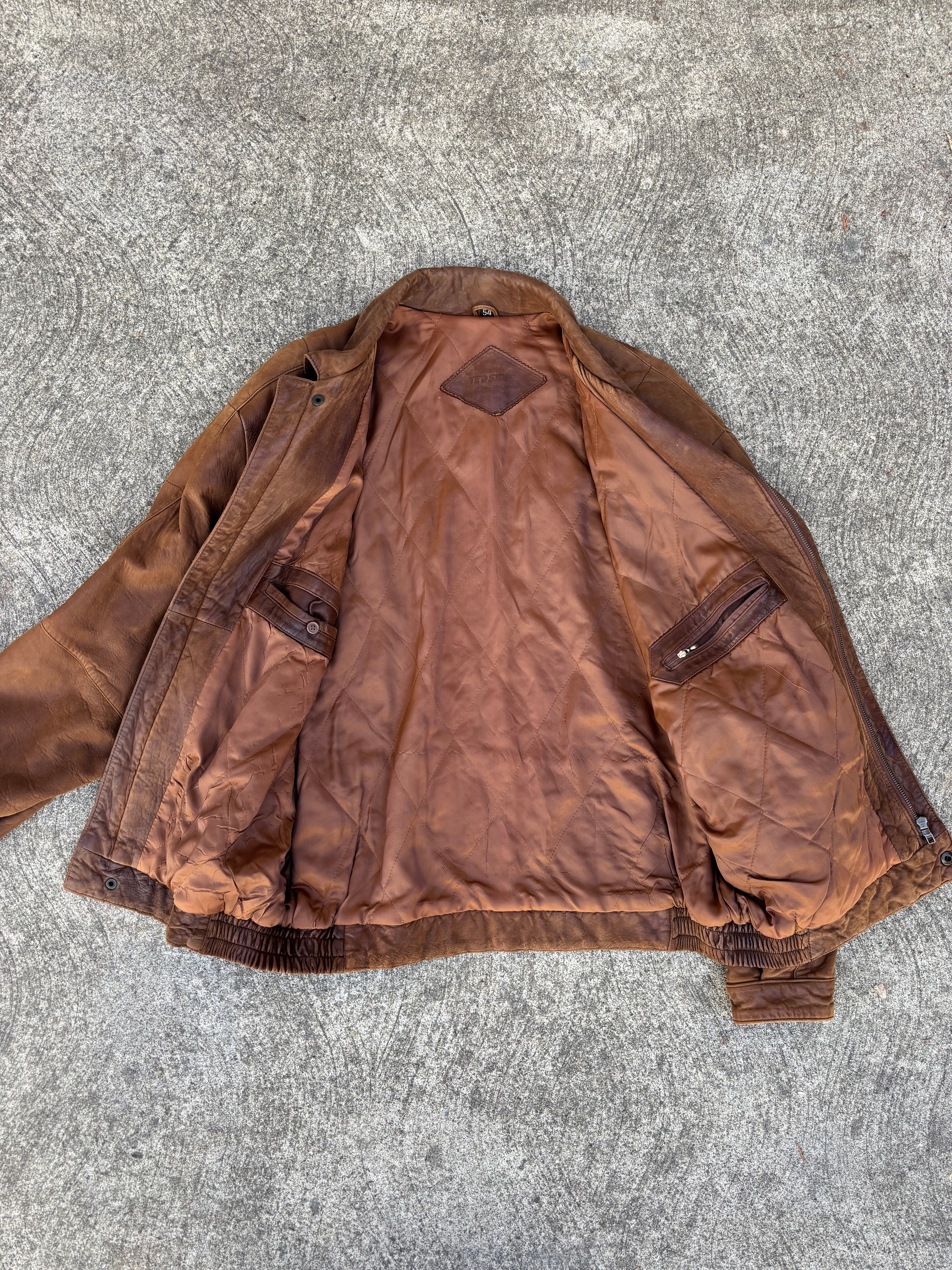 Giacca Ted Stone in pelle marrone da uomo, bomber vintage anni 90 Swiss Made (XL)