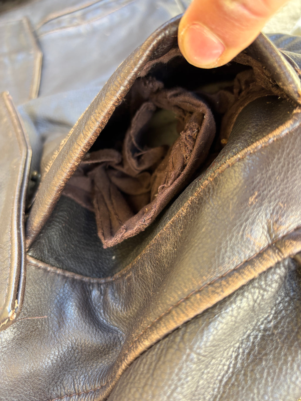 Giacca in pelle vintage da uomo marrone in stile biker multi tasche anni 90 - Riri zip (M)