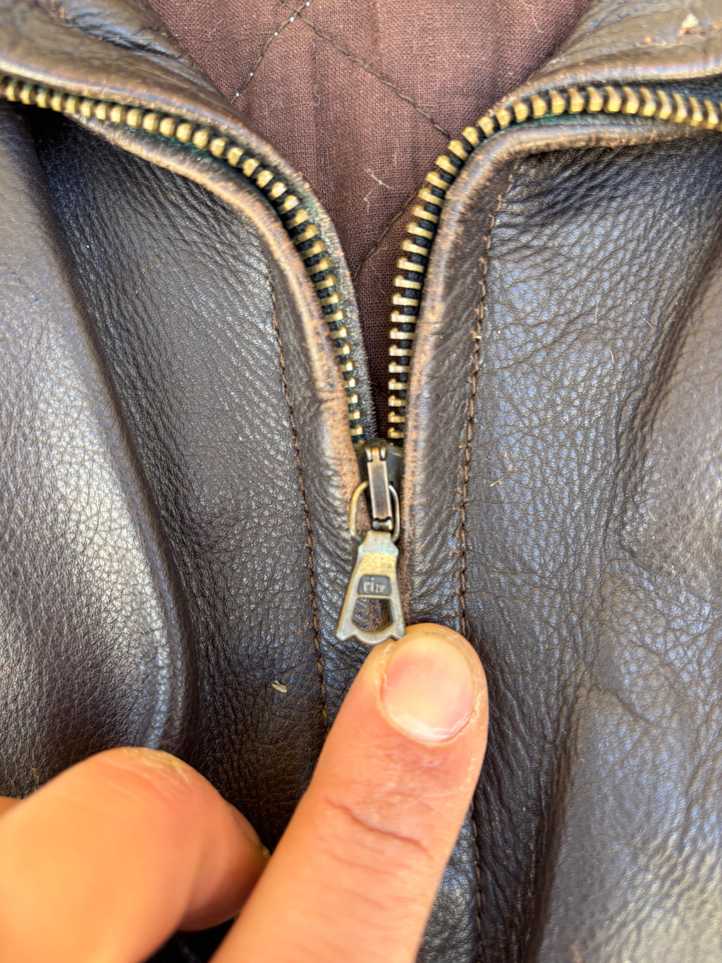 Giacca in pelle vintage da uomo marrone in stile biker multi tasche anni 90 - Riri zip (M)