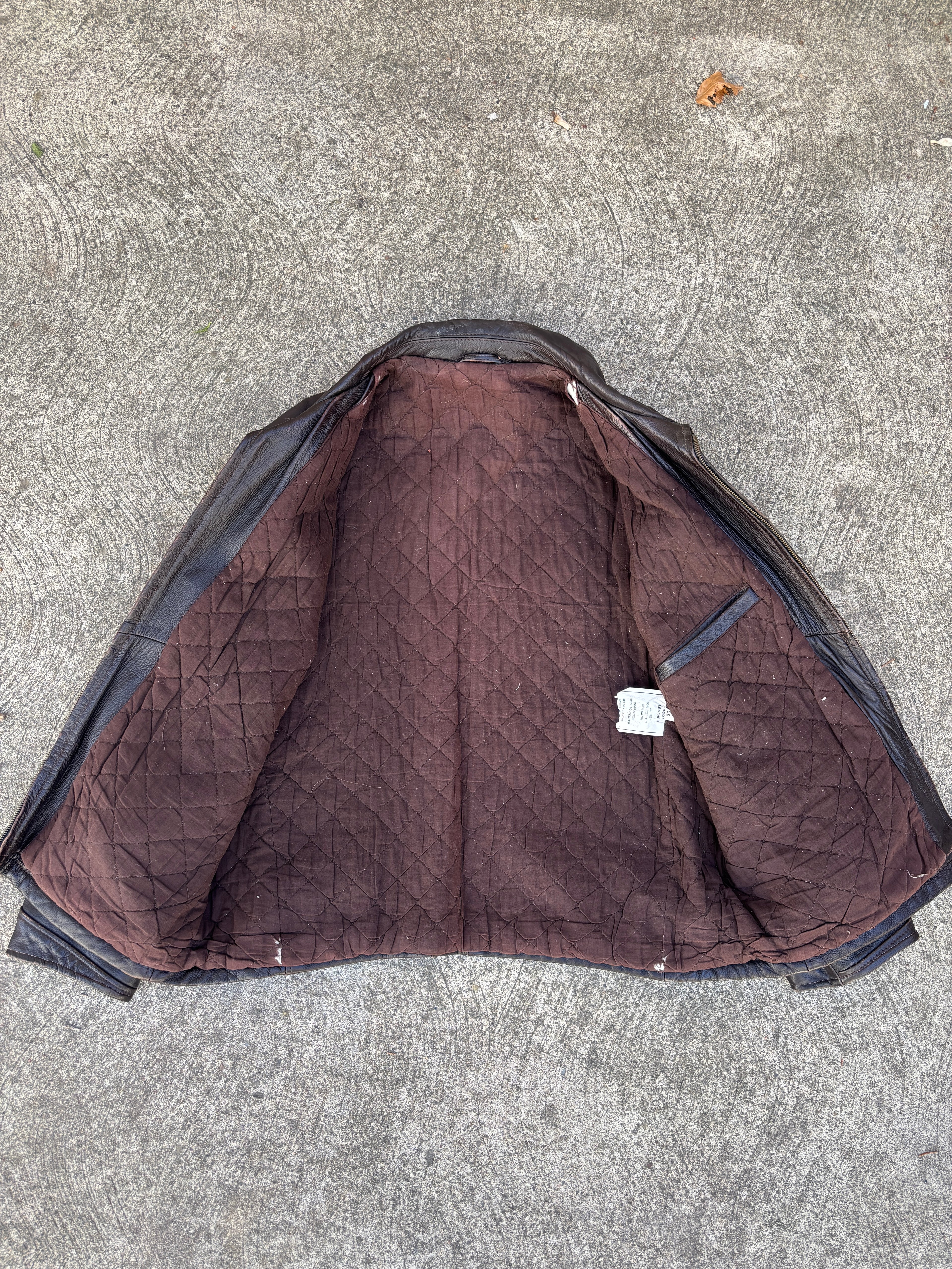 Giacca in pelle vintage da uomo marrone in stile biker multi tasche anni 90 - Riri zip (M)