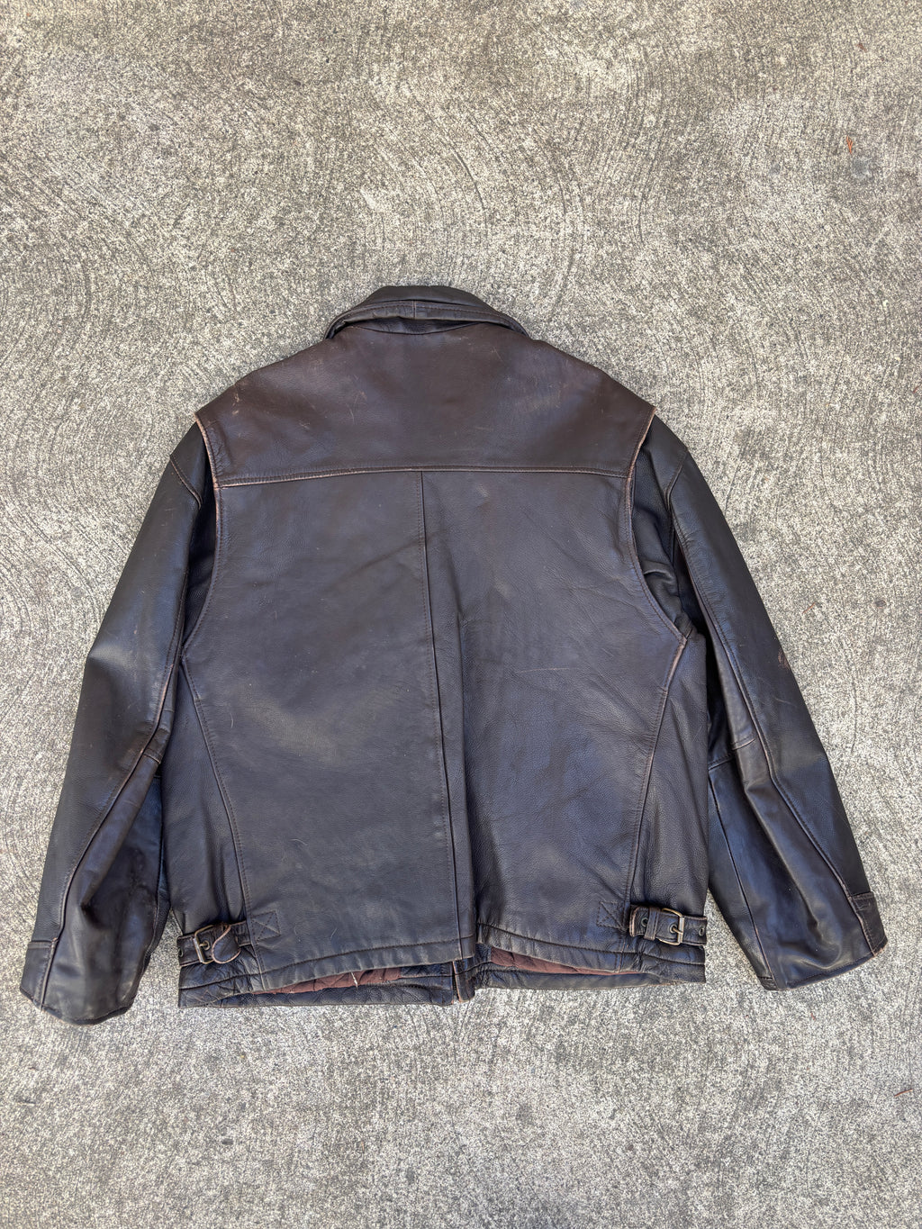 Giacca in pelle vintage da uomo marrone in stile biker multi tasche anni 90 - Riri zip (M)